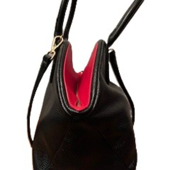 Lulu Guinness Large Valentina Black Pebbled Leather Satchel Handbag - NWOT - Picture 8 of 11